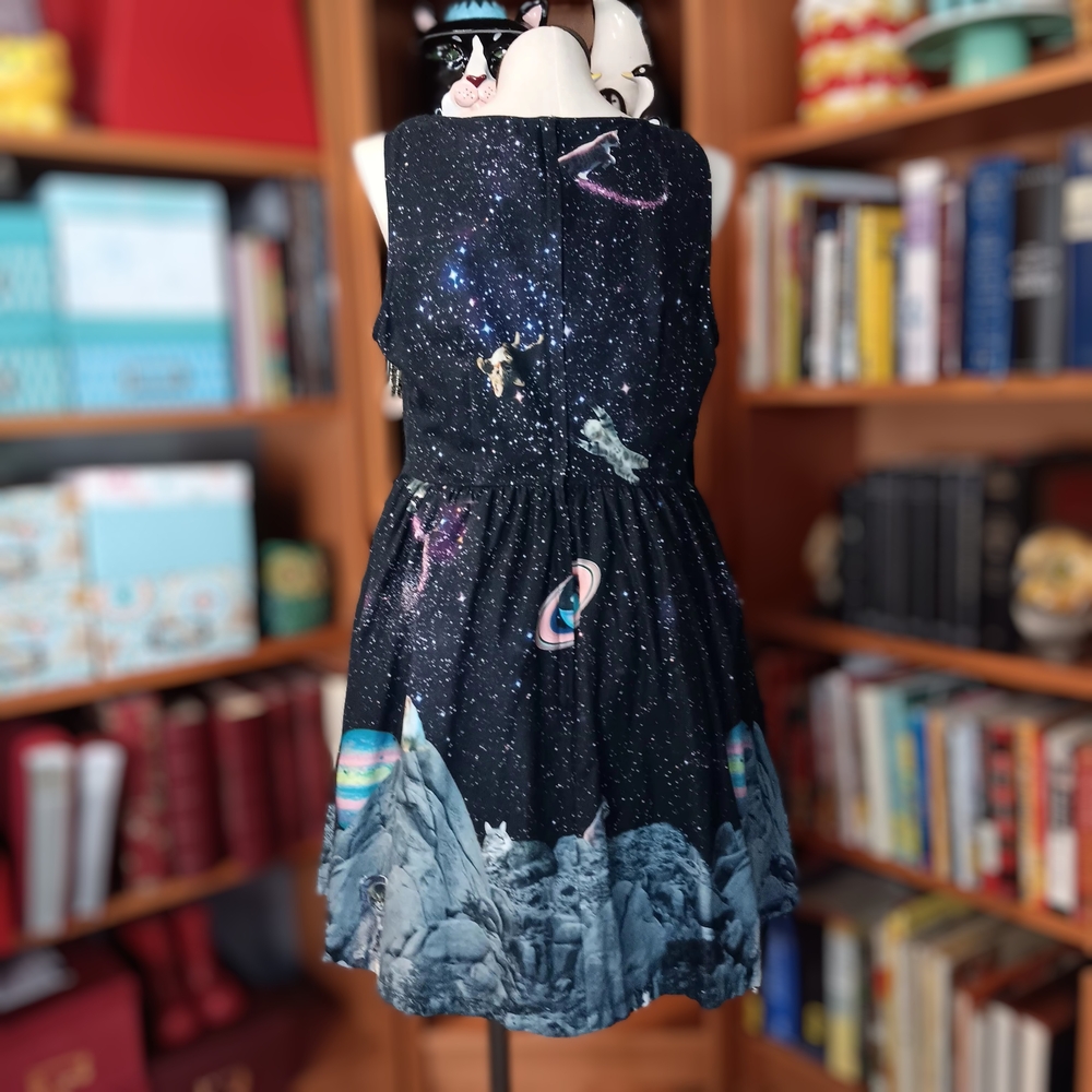 Modcloth "Take Up Space" Fit and Flare Cats Kittens in Space Dress - Picture 8 of 14